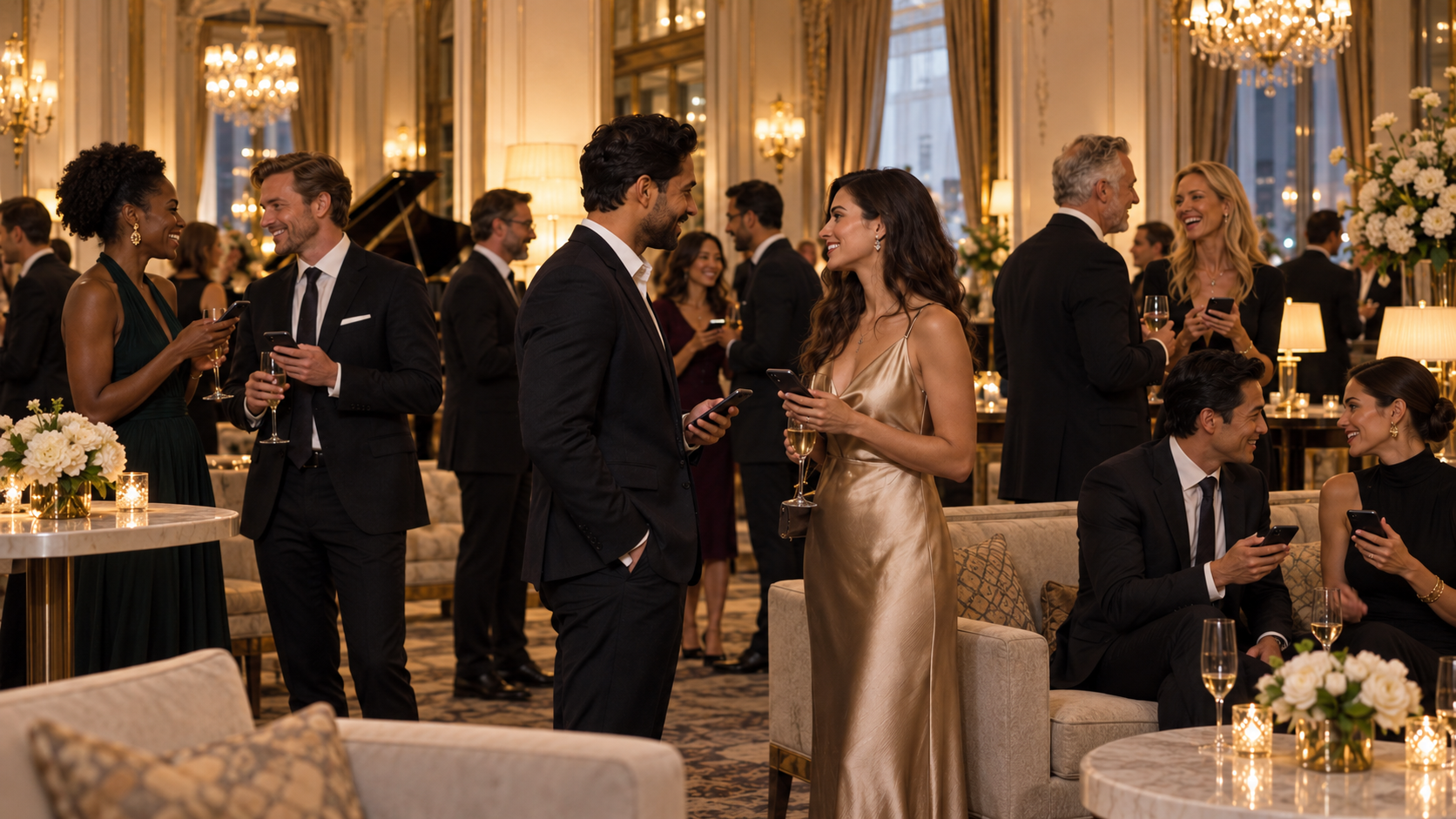 Guests enjoying conversation at an elegant private gathering